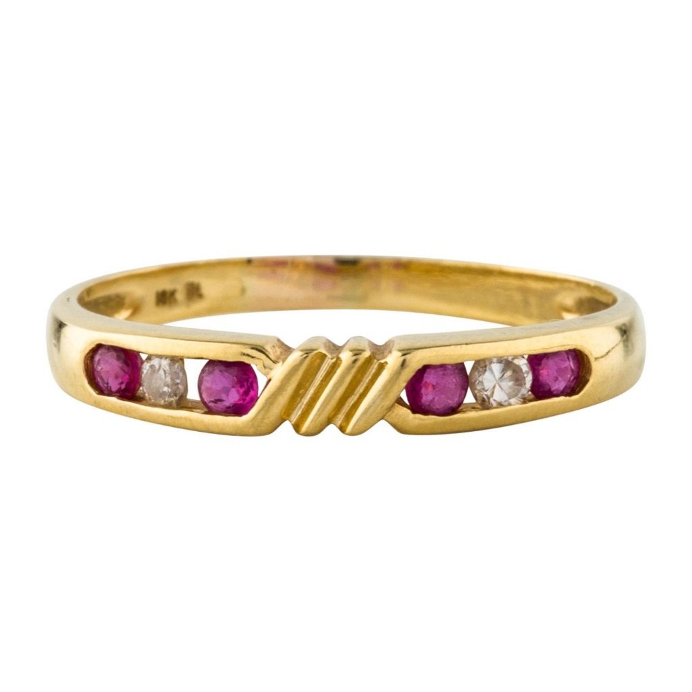 Vintage 18K Old Gold Diamond & Ruby Band #R11250